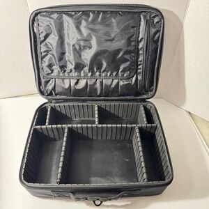 SONGMICS Black 3 tiers Makeup Train Case Organizer Dividers Travel Cosmetic Bag